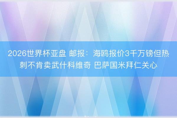 2026世界杯亚盘 邮报:海鸥报价3千万镑但热刺不肯卖武什科维奇 巴萨国米拜仁关心