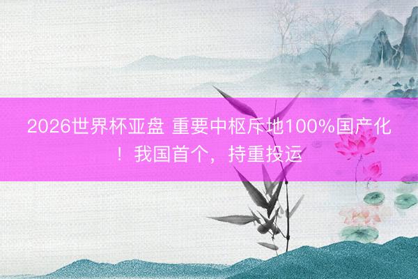 2026世界杯亚盘 重要中枢斥地100%国产化！我国首个，持重投运