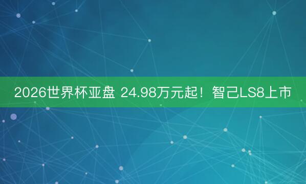 2026世界杯亚盘 24.98万元起！智己LS8上市